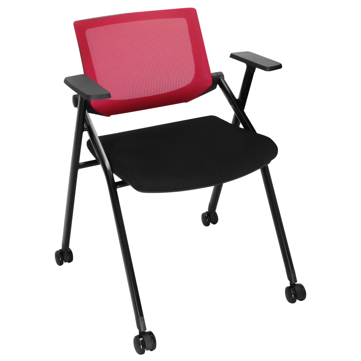 平行スタッキングチェアPT 会議椅子 7脚セット（赤）-